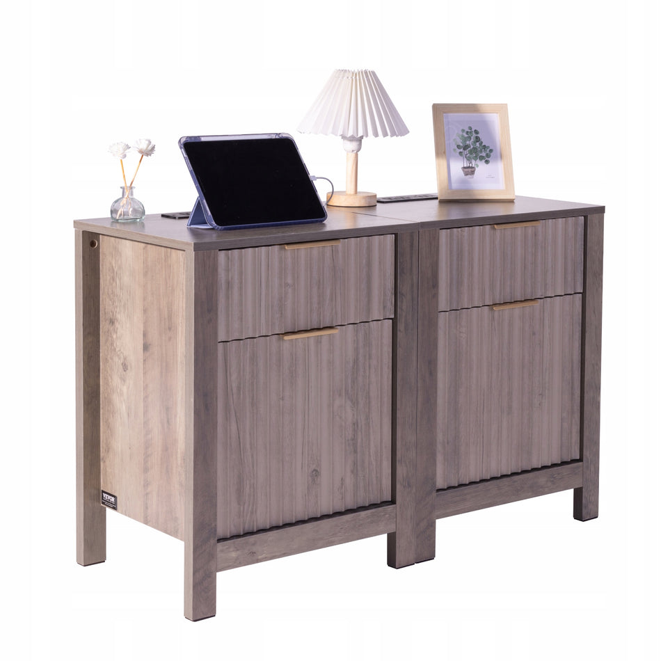 VEVOR 2-PIECE SQUARE NIGHTSTAND WITH USB PORTS AND POWER OUTLETS ROBUST