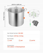 VEVOR 19.86L CANNING POT STAINLESS STEEL WITH RACK AND LID ROBUST