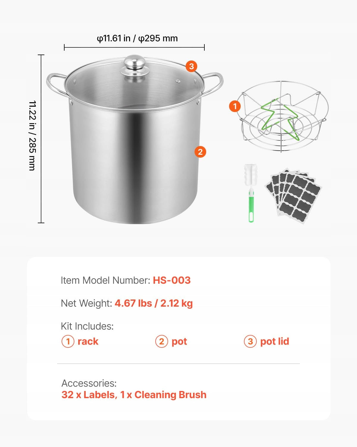 VEVOR 19.86L CANNING POT STAINLESS STEEL WITH RACK AND LID ROBUST