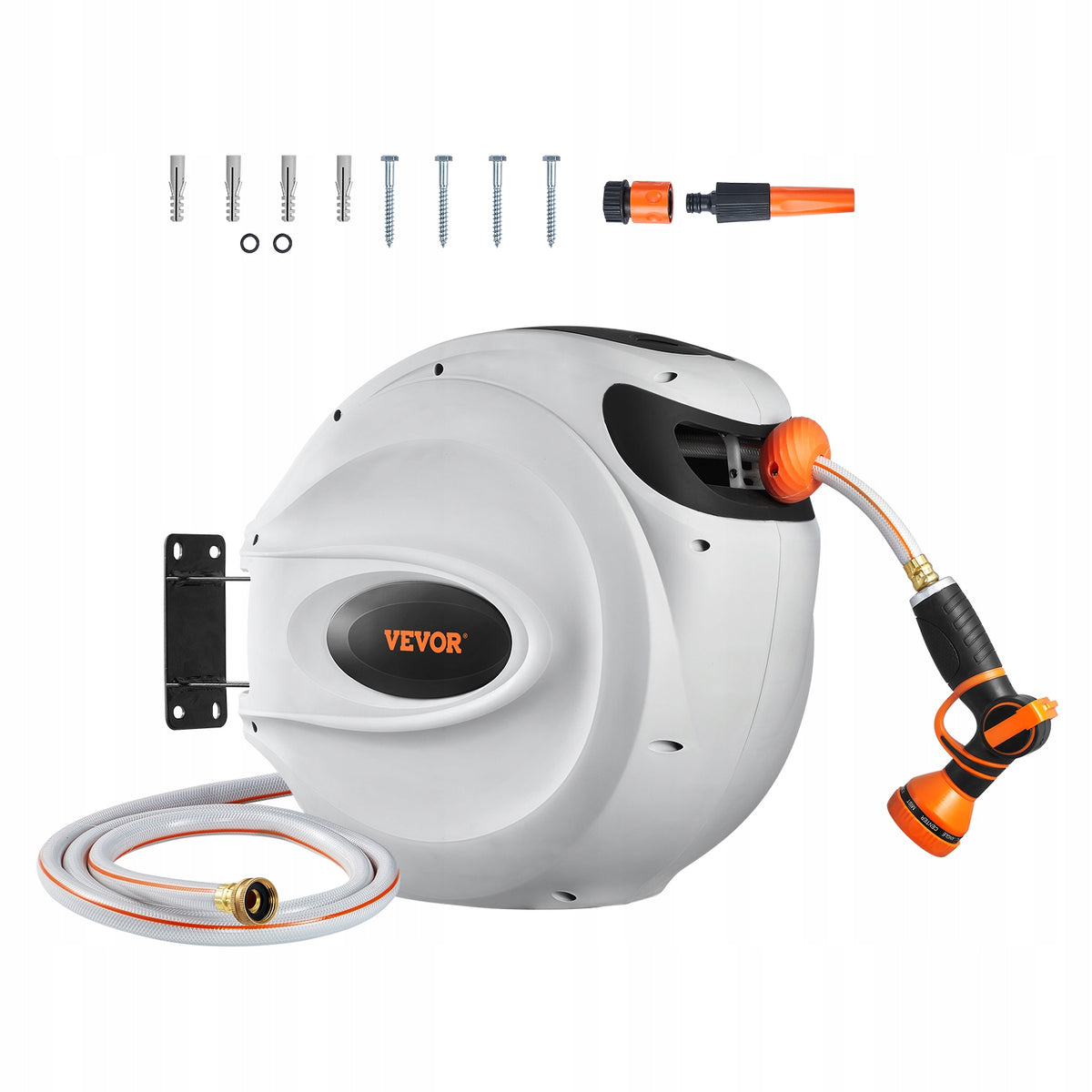 VEVOR GARDEN HOSE REEL 12 MM X 40 M HEAVY-DUTY WALL MOUNT WITH 9-FUNCTION NOZZLE
