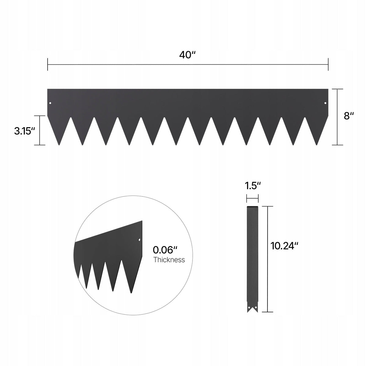 VEVOR METAL FLEXIBLE LAWN EDGING 1016X203X1.5MM 3 PIECES BLACK