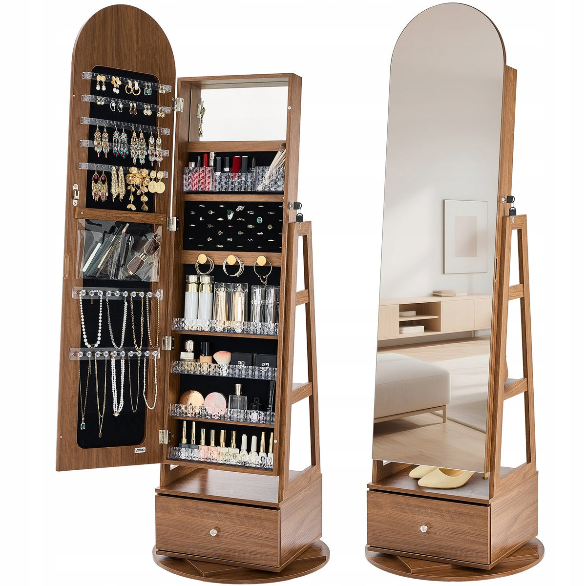 VEVOR 360 ROTATING JEWELRY CABINET WITH MIRROR 1655 MM PREMIUM ORGANIZER