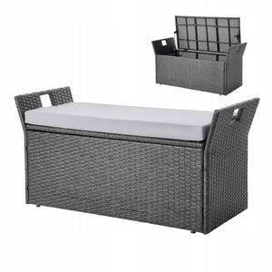 VEVOR PE RATTAN GARDEN BENCH 2-SEATER STORAGE 180 KG GREY