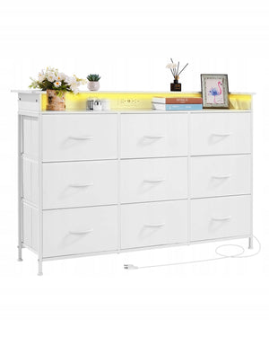 VEVOR 9-DRAWER DRESSER WITH LED LIGHT AND PLUG IN WHITE