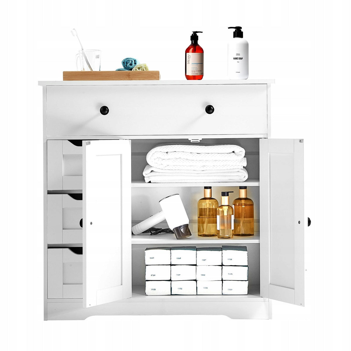 VEVOR 4-TIER WOODEN BATHROOM CABINET 2 DOORS 4 DRAWERS WHITE PREMIUM