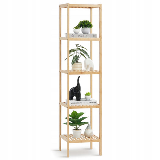 SOLID VEVOR 5-TIER BAMBOO CORNER SHELF STORAGE RACK