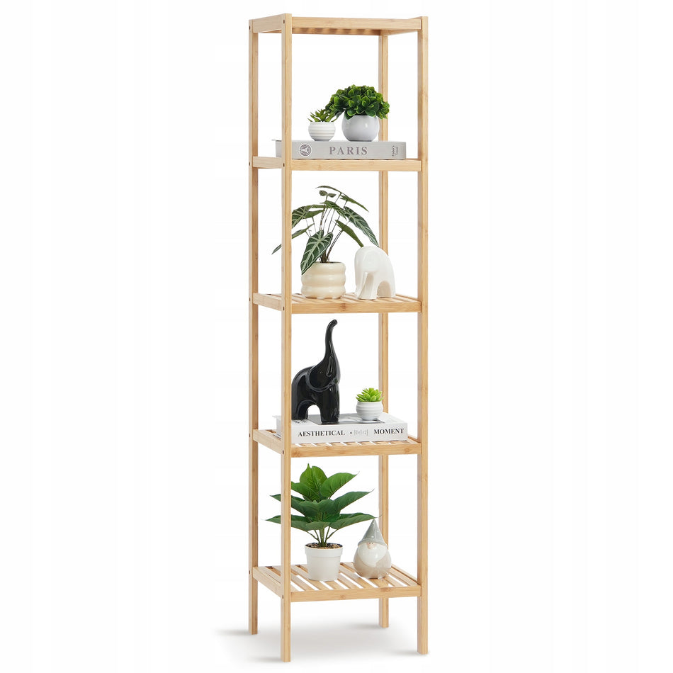 SOLID VEVOR 5-TIER BAMBOO CORNER SHELF STORAGE RACK