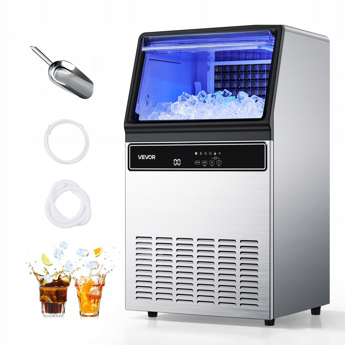 VEVOR COMMERCIAL ICE MAKER 59KG 15KG CAPACITY LED SELF-CLEANING