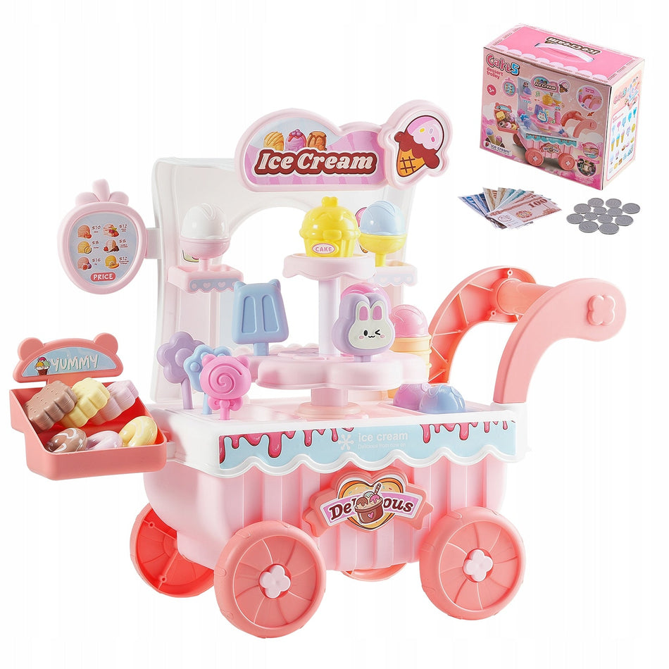 VEVOR ICE CREAM CART 27 PIECES ACCESSORIES SET LIGHTS SOUNDS PINK