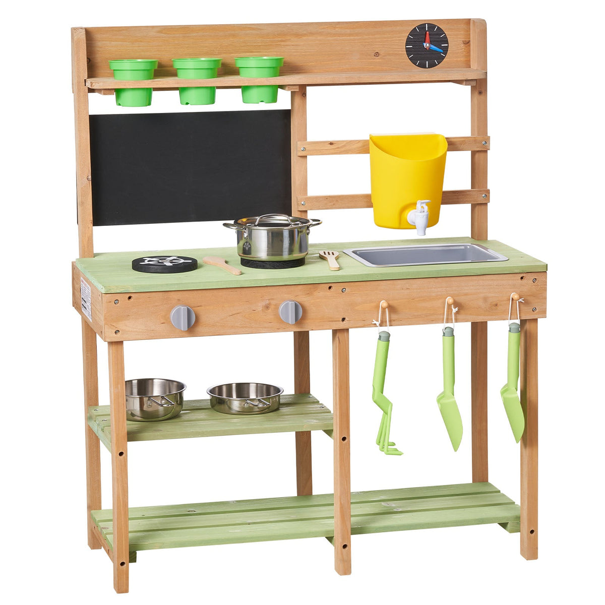 VEVOR WOODEN PLAY KITCHEN WITH 2-BURNER STOVE, GREEN, PREMIUM