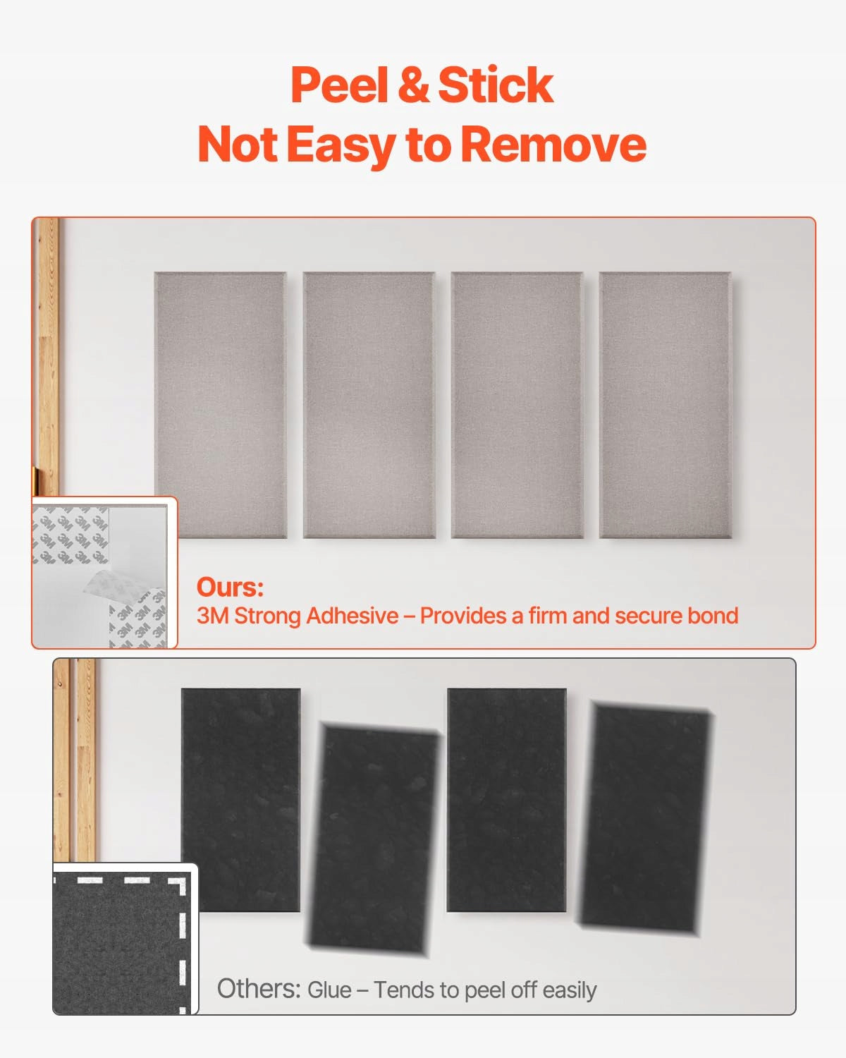VEVOR ACOUSTIC PANELS 4 PIECES 2 INCH 23.6X12 INCHES STRONG SELF-ADHESIVE