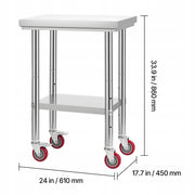 VEVOR STAINLESS STEEL WORK TABLE 61X45 CM ADJUSTABLE STURDY