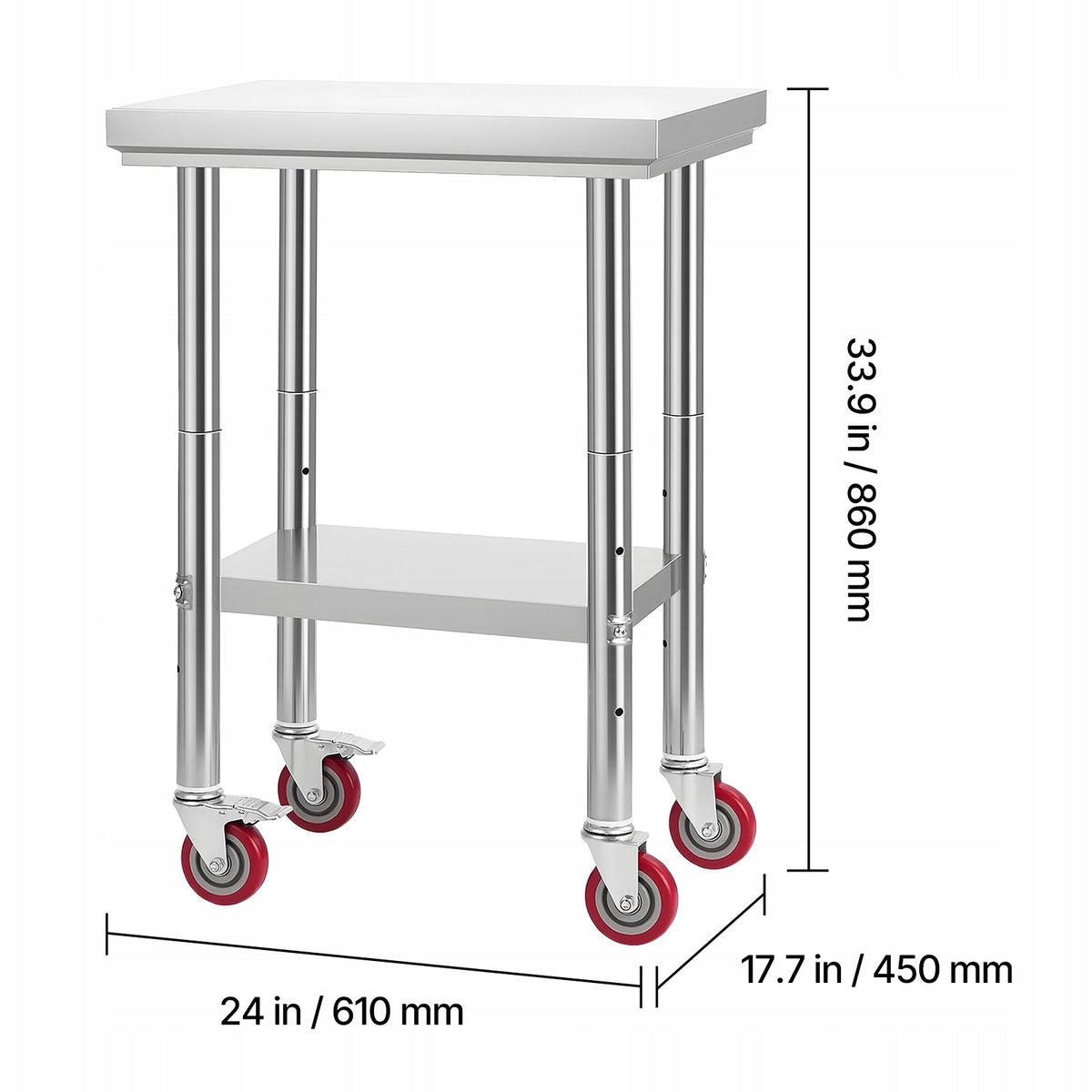 VEVOR STAINLESS STEEL WORK TABLE 61X45 CM ADJUSTABLE STURDY