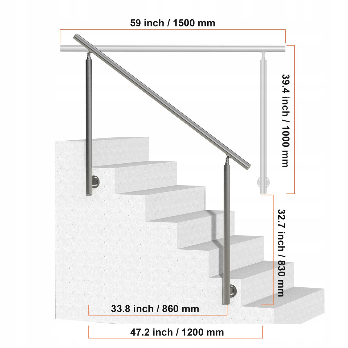 VEVOR OUTDOOR STAIR RAILING 150 CM STAINLESS STEEL ADJUSTABLE STRONG