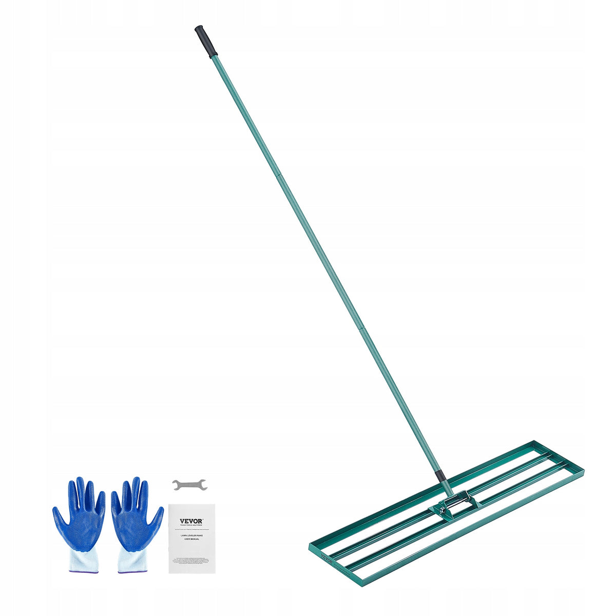 PROFESSIONAL VEVOR GRASS RAKE 1219X254 MM WITH BASE AND LONG HANDLE