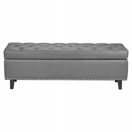 VEVOR FAUX LEATHER OTTOMAN BENCH WITH STORAGE 415X1305X440 MM HEAVY DUTY GREY