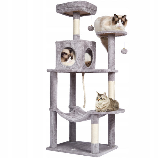 VEVOR CAT SCRATCHING POST 142 CM TOWER WITH HOUSE AND HAMMOCK STRONG SOLID