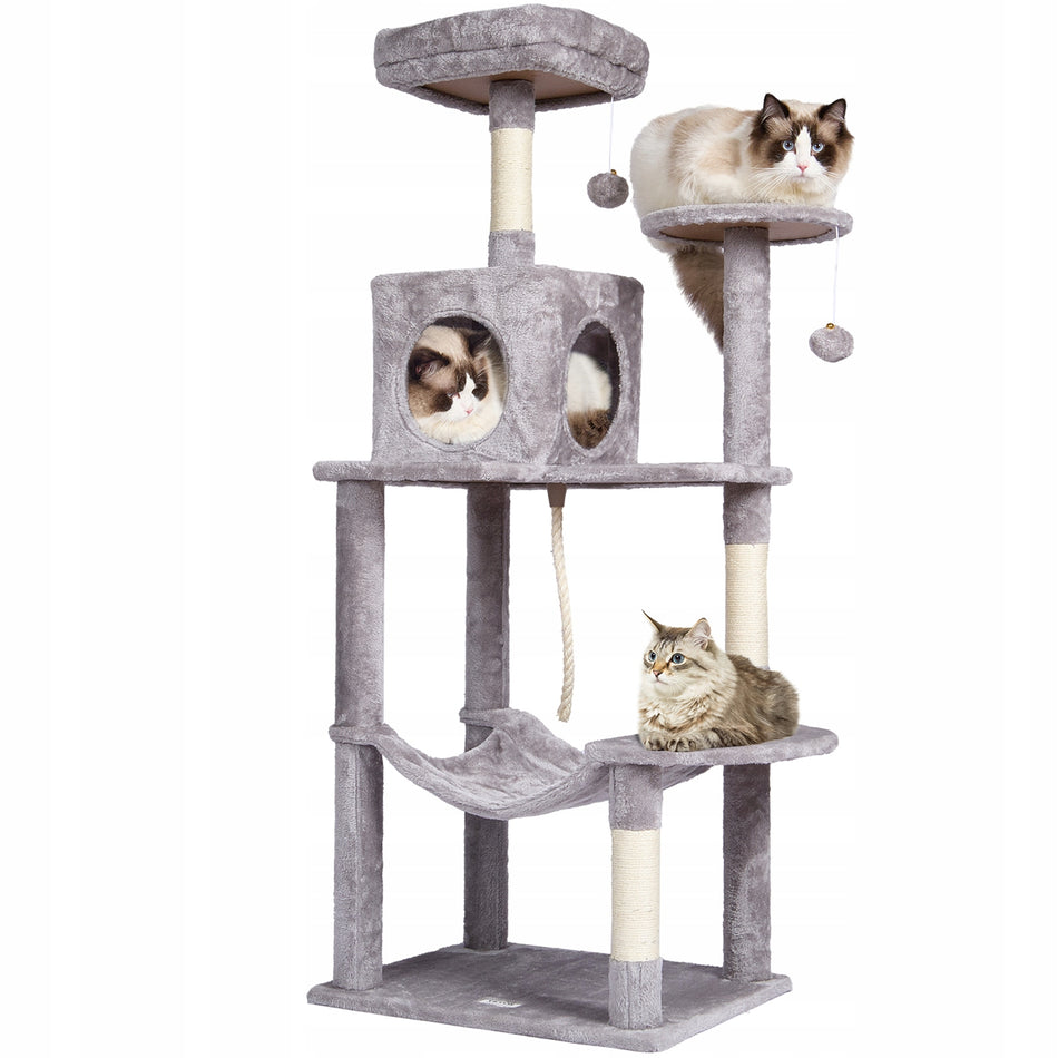 VEVOR CAT SCRATCHING POST 142 CM TOWER WITH HOUSE AND HAMMOCK STRONG SOLID