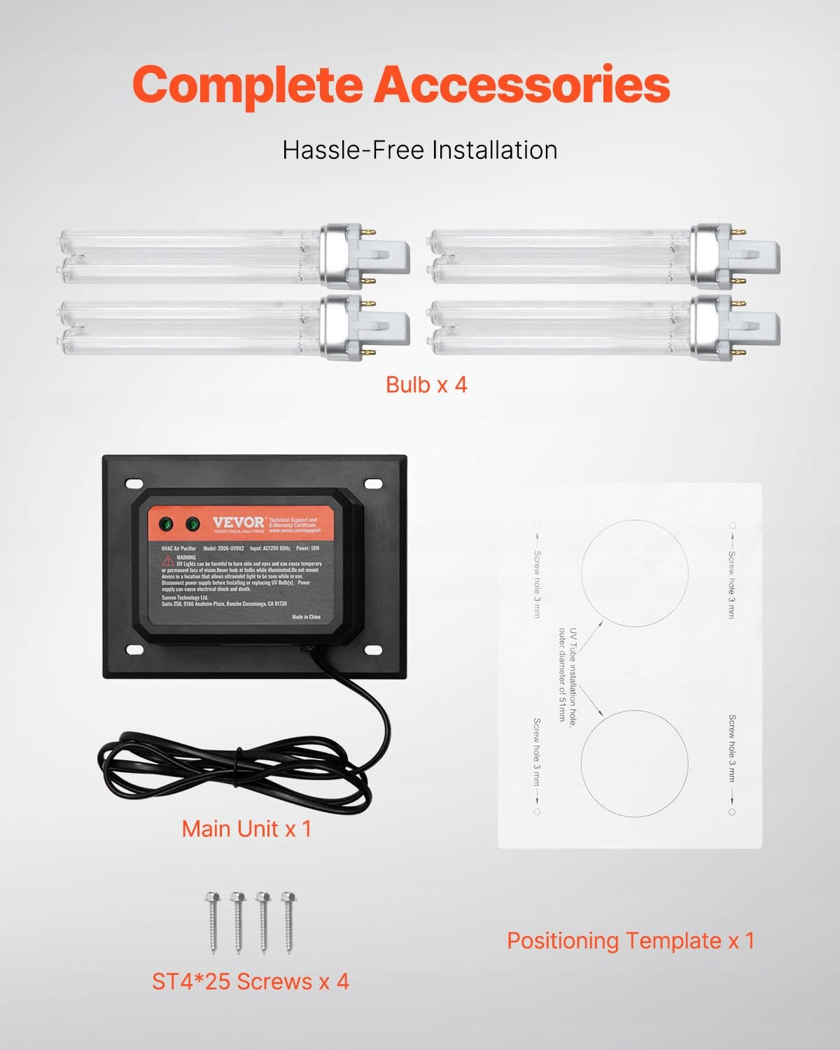 VEVOR HVAC UV UVC AIR PURIFIER 18W FOR AIR CONDITIONING WITH 2 BULBS