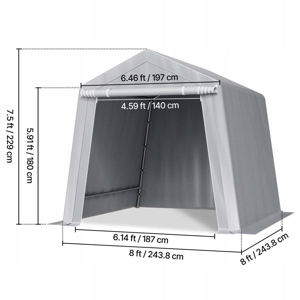 VEVOR TOOL TENT 243X243X229 CM STURDY GARAGE WITH PE GRAY