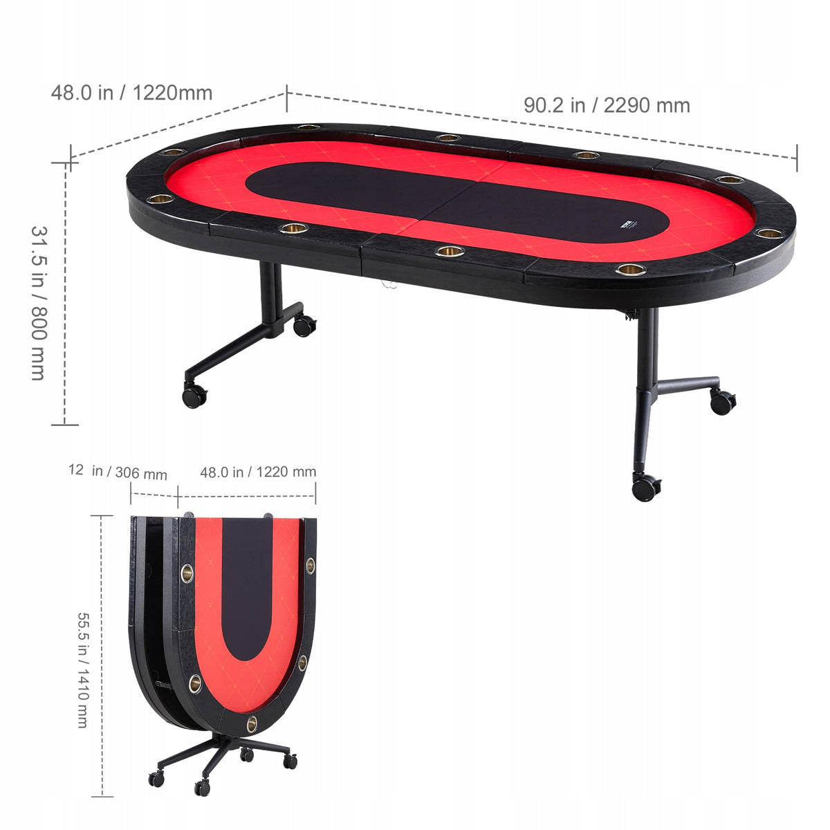 VEVOR PROFESSIONAL FOLDING POKER TABLE 2290X1220X800 MM FOR 10 PLAYERS