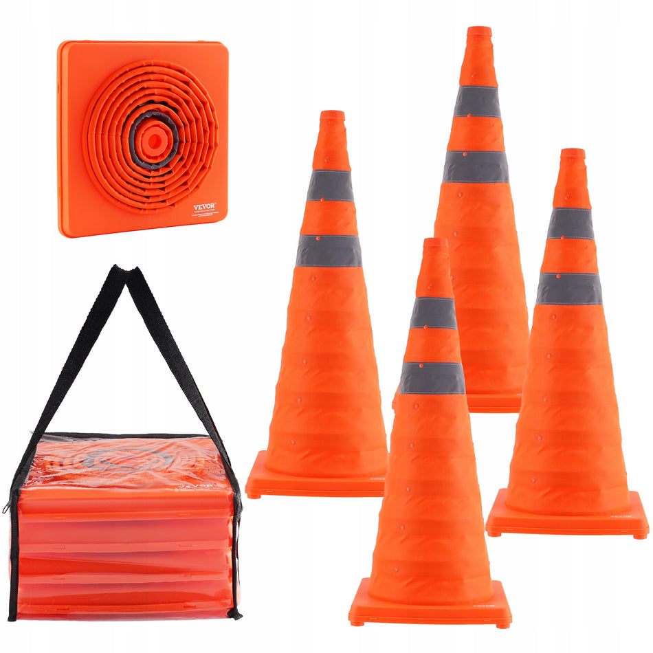VEVOR 4 Pcs Collapsible Safety Cones with Reflective Strips and Carry Bag