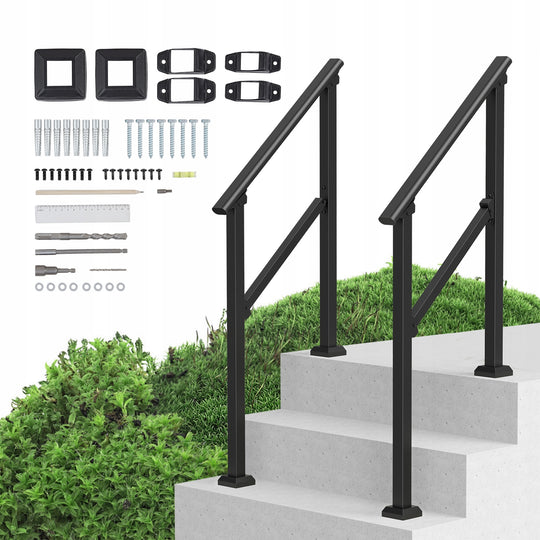 VEVOR Outdoor Stair Railing 2-Piece Set for 2-3 Steps, Heavy-Duty