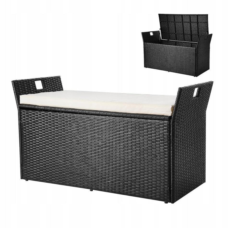 VEVOR GARDEN STORAGE BENCH RATTAN PE 360KG BLACK