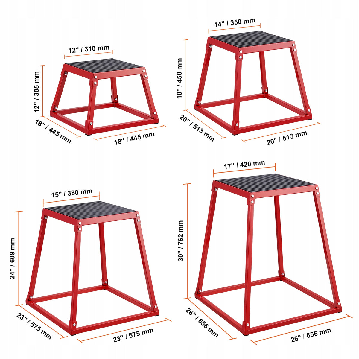 VEVOR 4-PIECE PLYOMETRIC BOXES 12-30 INCHES HEAVY-DUTY STEEL
