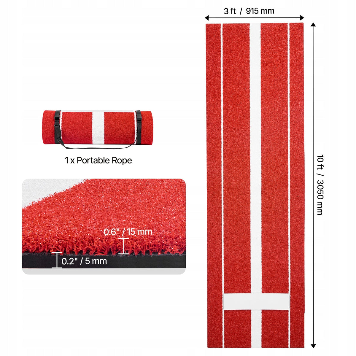 VEVOR BASEBALL TRAINING BATTING MAT 305X92CM NON-SLIP