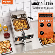 VEVOR 3000W 5.9L ELECTRIC DEEP FRYER STAINLESS STEEL PROFESSIONAL BASKET