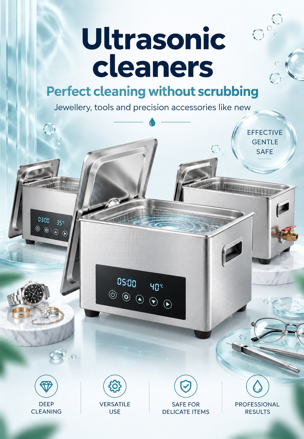 Ultrasonic cleaners for tools and precision accessories