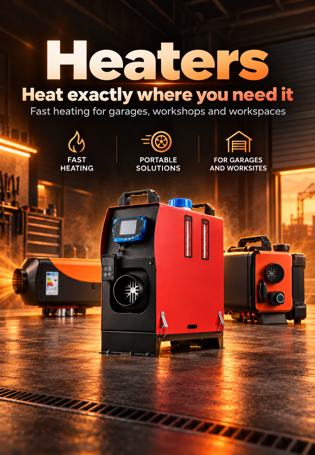 Heaters for garages, workshops and workspaces