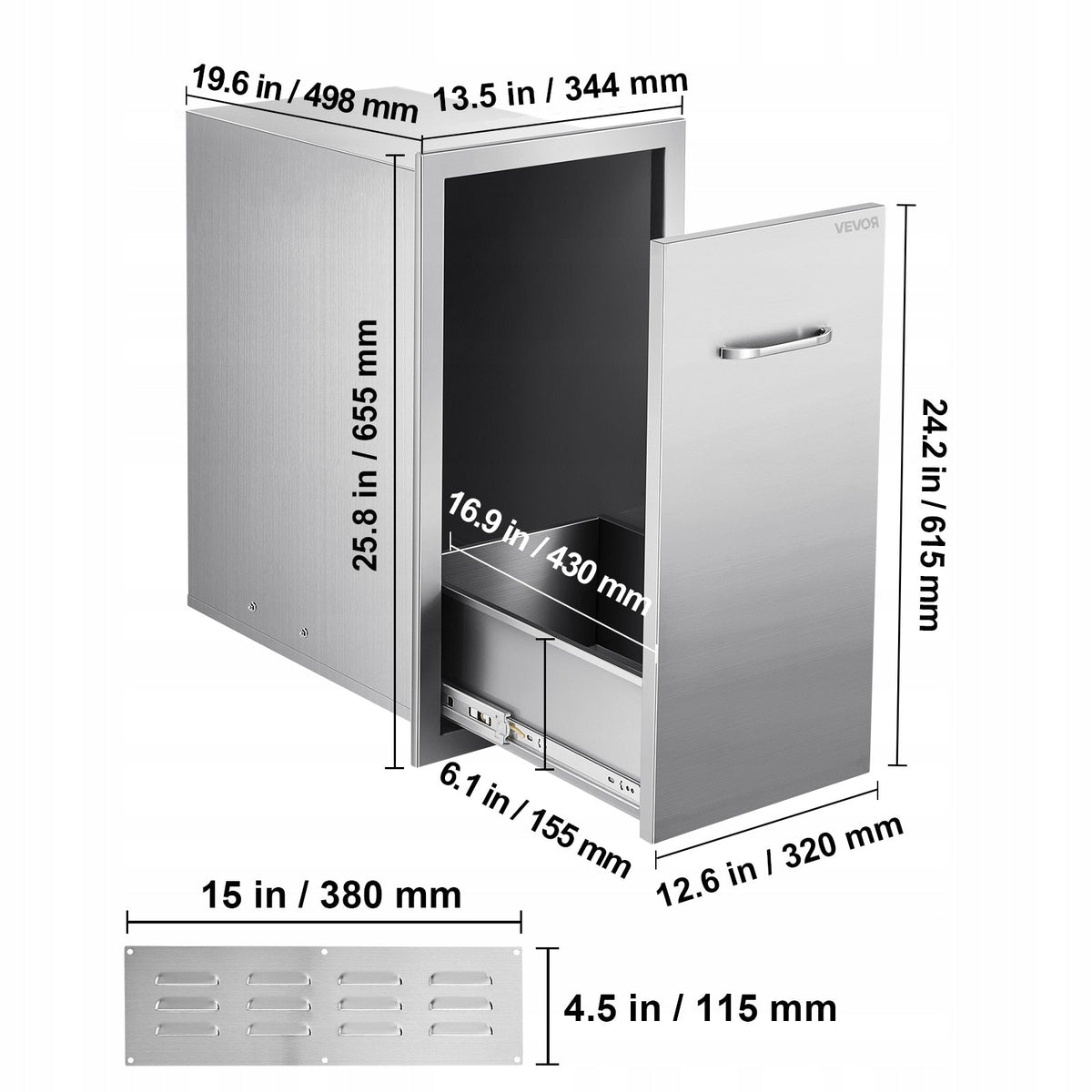 VEVOR PROFESSIONAL STAINLESS STEEL TRASH DRAWER FOR THE KITCHEN