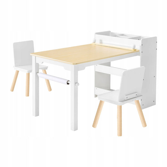 VEVOR KIDS' TABLE WITH 2 CHAIRS AND A 3-TIER STORAGE CABINET, STURDY SET