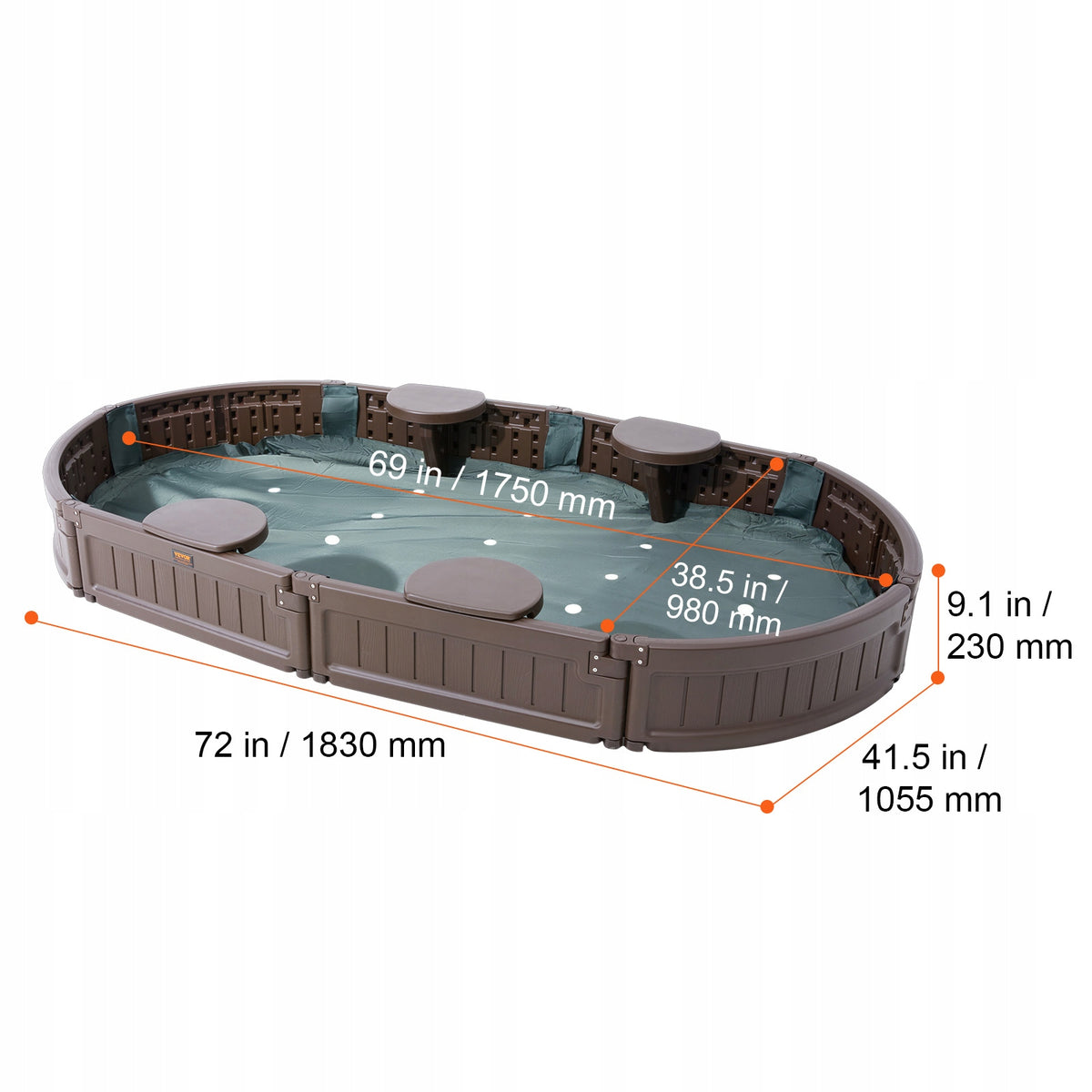 VEVOR PROFESSIONAL SANDPIT WITH LID 183X105X23 CM OVAL HDPE