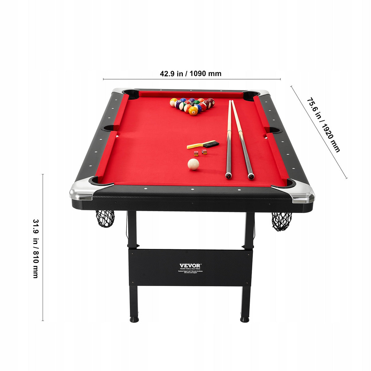VEVOR PROFESSIONAL BILLIARD TABLE 1.9M FOLDABLE ACCESSORY SET