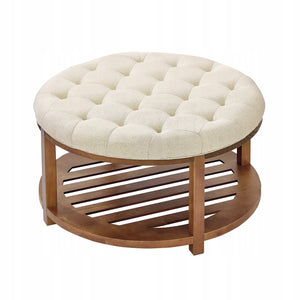 VEVOR LARGE ROUND SOLID WOOD COFFEE TABLE UPHOLSTERED LINEN 81X81X47