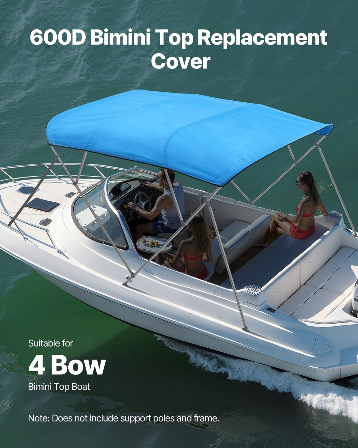 VEVOR BIMINI TOP BOAT COVER 4 BOW 600D WATERPROOF POLYESTER