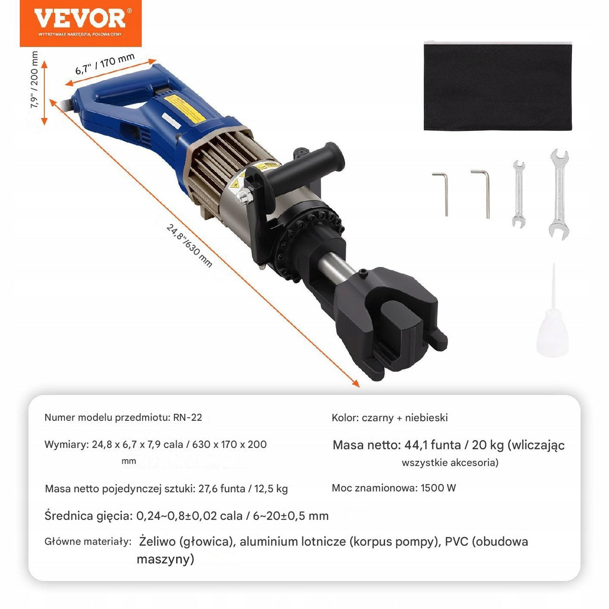 VEVOR 1500W ELECTRO-HYDRAULIC REBAR BENDER