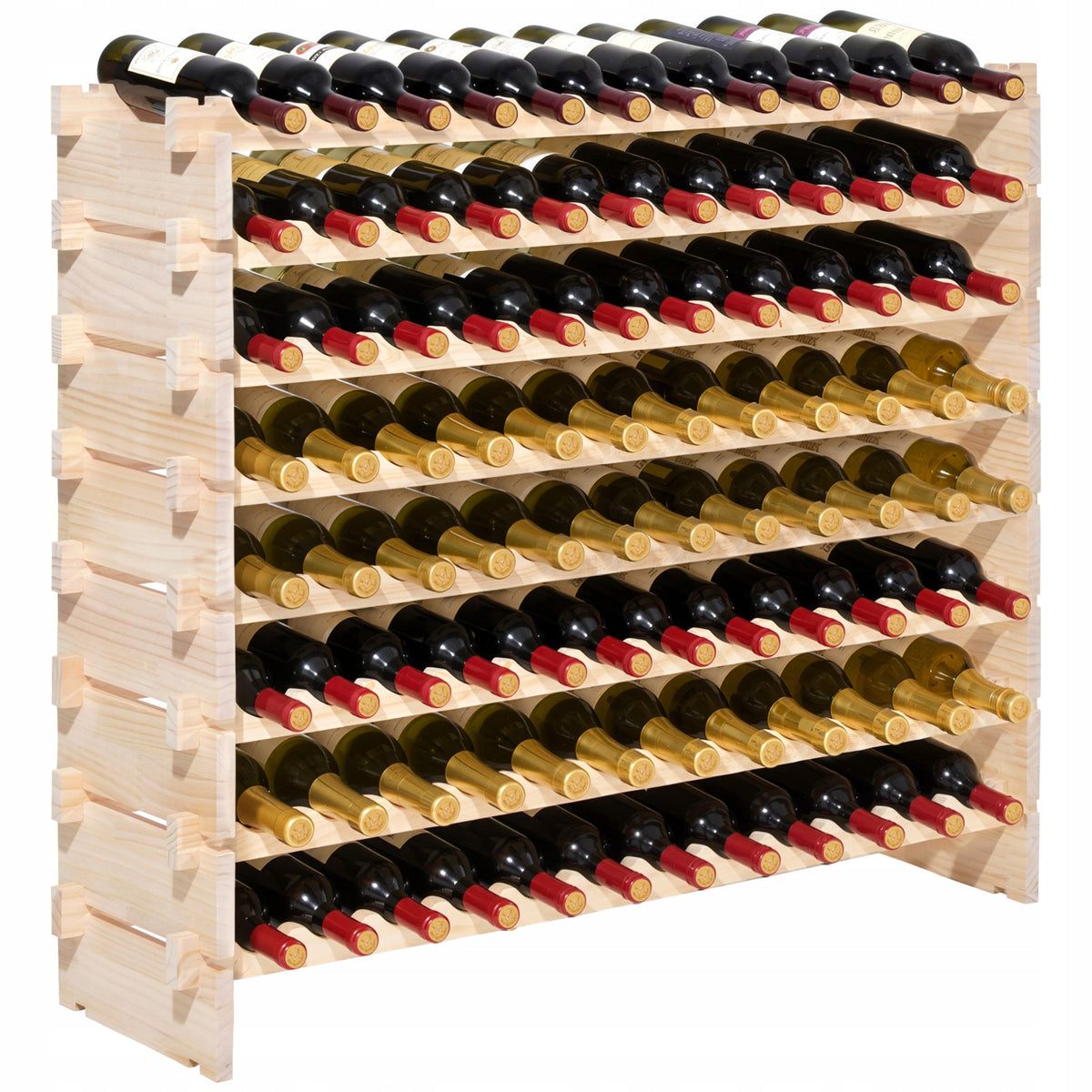 VEVOR 96-Bottle 8-Tier Modular Pine Wood Wine Rack