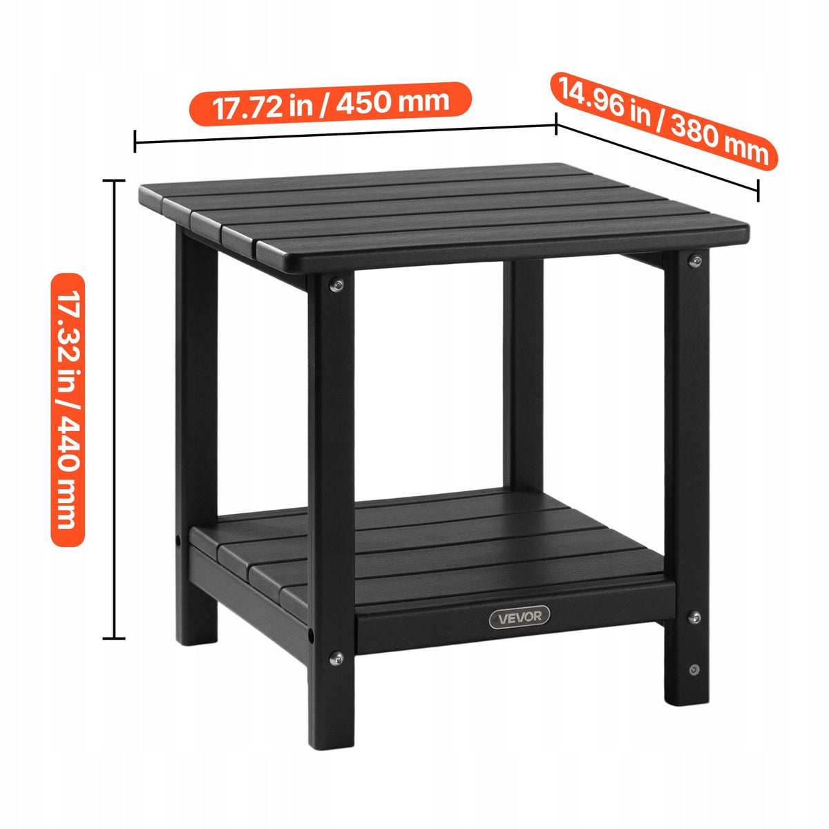 VEVOR STOLIK BOCZNY OGRODOWY Z TWORZYWA HDPE 45X38X44 CM SOLIDNY SZARY – Czarny 2