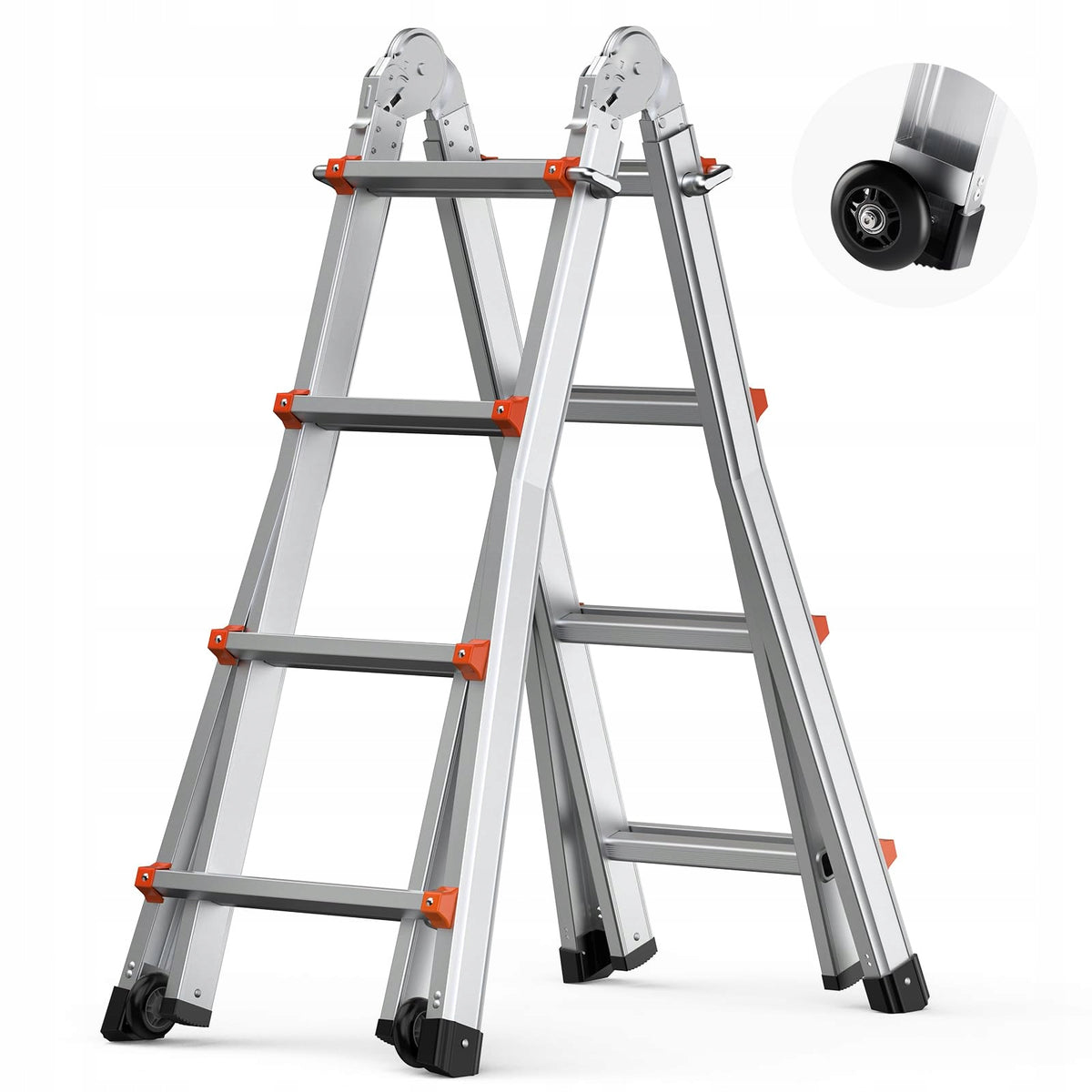 VEVOR TELESCOPIC ALUMINUM LADDER 4M A-FRAME STRONG STABLE WHEELS