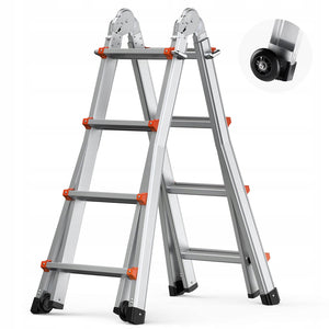 VEVOR TELESCOPIC ALUMINUM LADDER 4M A-FRAME STRONG STABLE WHEELS