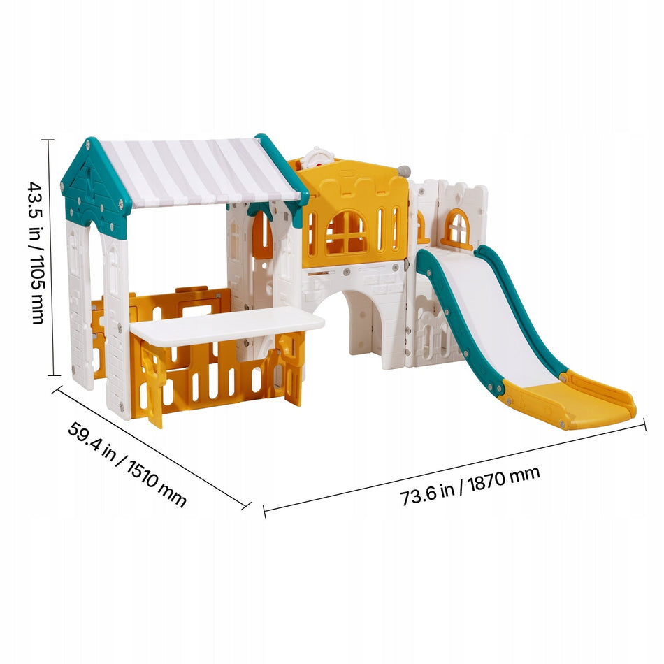 VEVOR GARDEN PLAYHOUSE FOR CHILDREN WITH SLIDE AND BASKETBALL HOOP HDPE