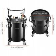 VEVOR 20L PRESSURE POT FOR PAINT, STEEL WITH 2 CONNECTORS AND WHEELS