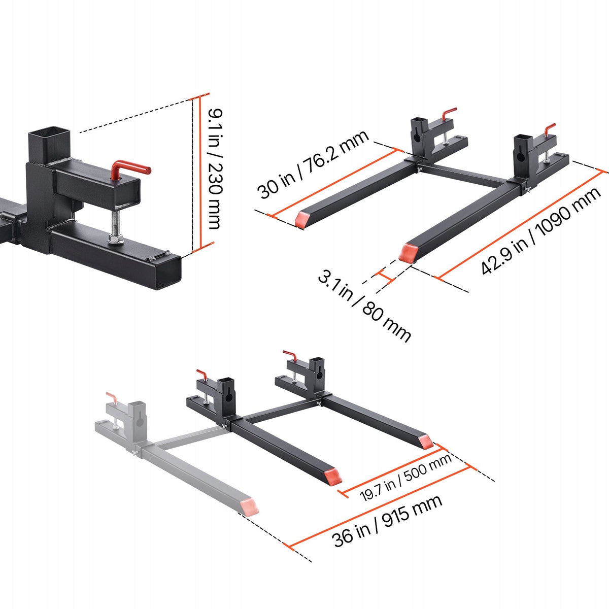 VEVOR 907KG STRONG PALLET FORKS CLAMP-ON 1090MM ADJUSTABLE STABILIZER