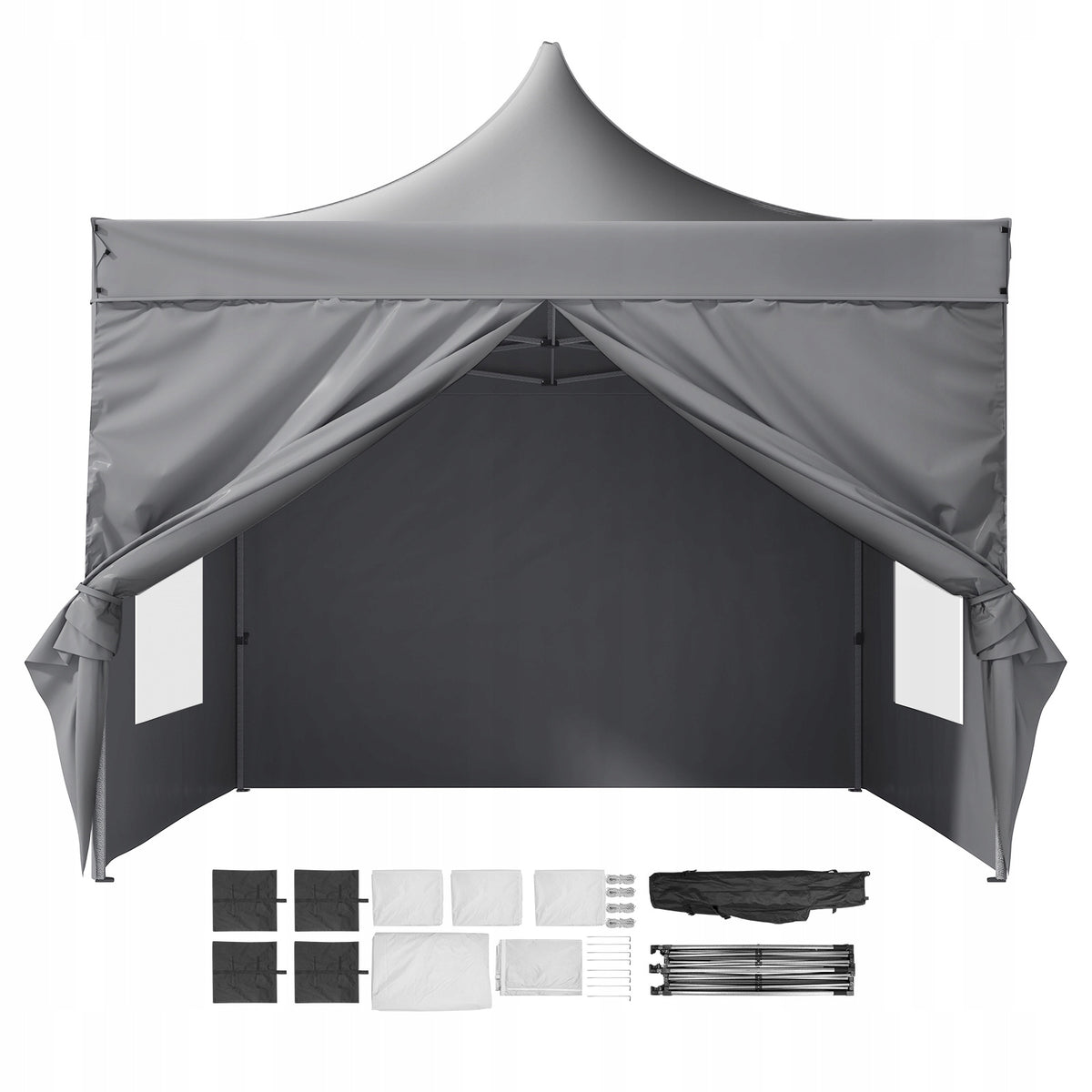 VEVOR GARDEN GAZEBO 304X304 CM 3 HEIGHTS 500D PU SILVER FOLDING