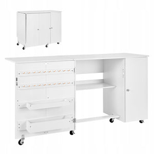 VEVOR PROFESSIONAL FOLDING SEWING TABLE WITH WHEELS AND SHELVES WHITE