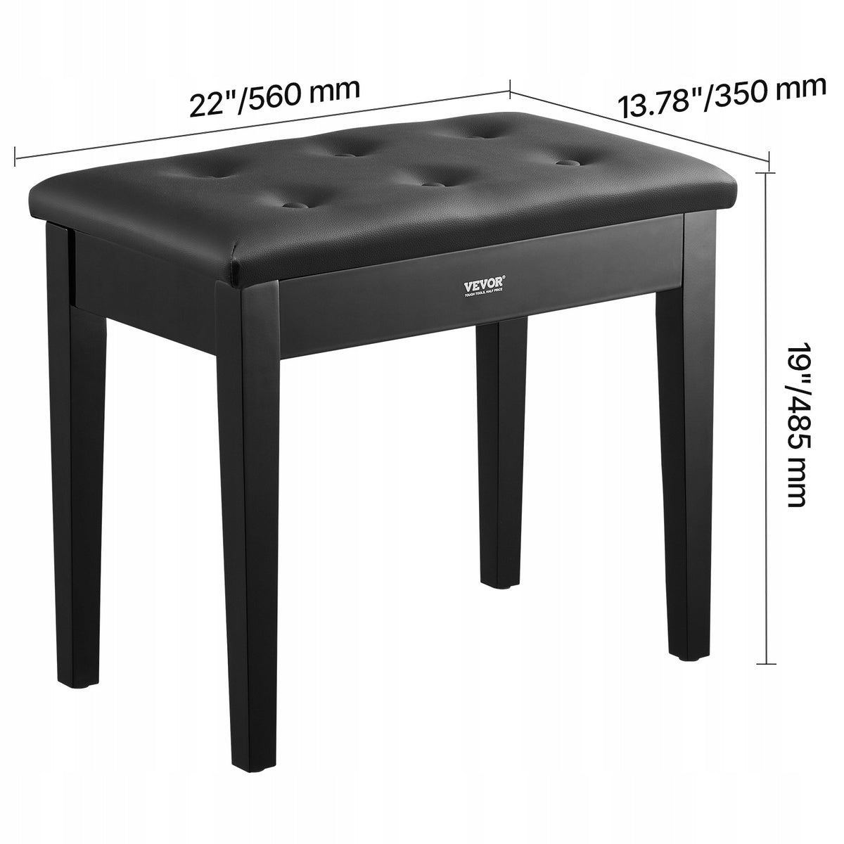 VEVOR PIANO STOOL WITH STORAGE ADJUSTABLE BENCH STRONG 560X350X485MM